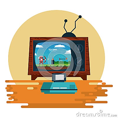 Retro videogame arcade console round frame Vector Illustration