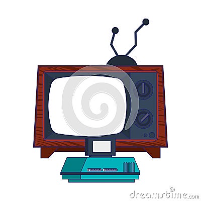 Retro videogame console with old television blue lines Vector Illustration