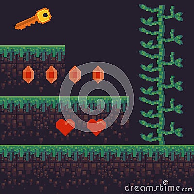 Retro videogame pixelated scenery Vector Illustration