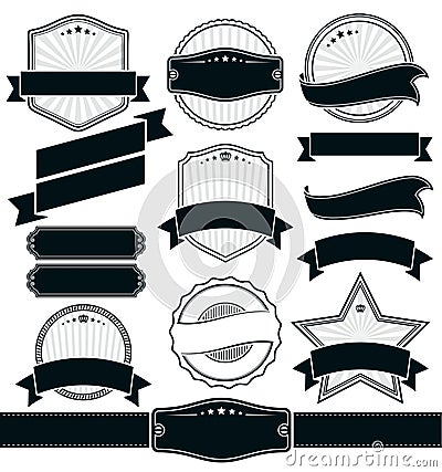 Retro Vintage Badge, Label and Banner Set Vector Illustration