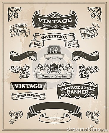 Retro vintage banner and ribbon set Vector Illustration