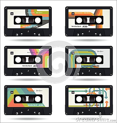 Retro vintage cassette tape isolated white background collection Stock Photo