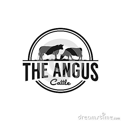 Retro Vintage Cattle Angus logo Vector Illustration