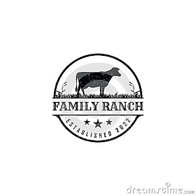 retro vintage farm cattle Angus livestock logo Vector Illustration