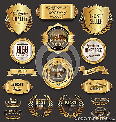 Retro vintage golden badges collection vector illustration Vector Illustration