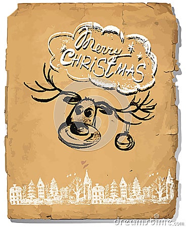 Retro Vintage Hand Drawn congratulation Christmas Greeting Card Vector Illustration