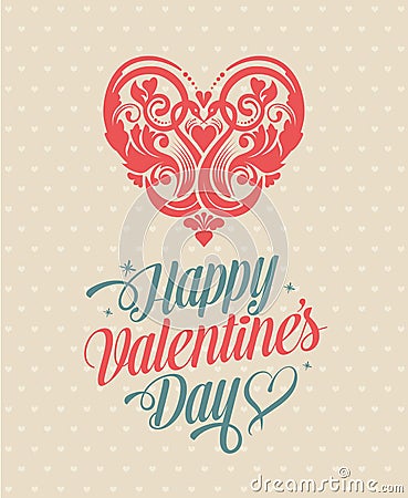 Retro Vintage Happy Valentines Day Greeting Card Vector Illustration