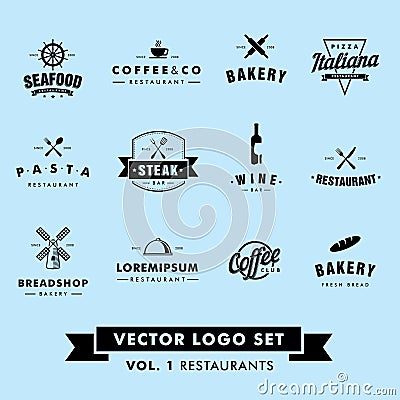 Retro Vintage Hipster Restaurant Vector Logo Set Stock Photo