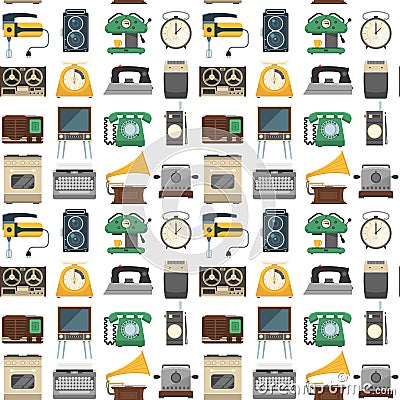 Retro vintage household appliances vector kitchenware seamless pattern Vector Illustration