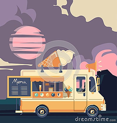 Retro vintage ice cream truck Vector Illustration
