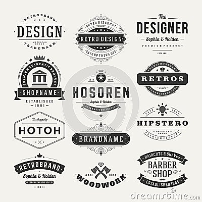 Retro Vintage Insignias or Logotypes set vector Vector Illustration