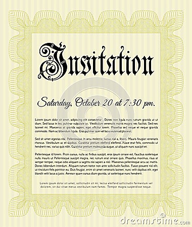 Retro vintage invitation template. Cordial design. Complex background. Customizable, Easy to edit and change colors. Yellow color Vector Illustration