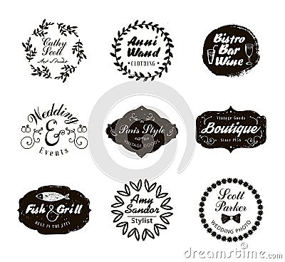 Retro Vintage Logotypes and insignias set. Vector design elements, business signs, logos, identity Vector Illustration