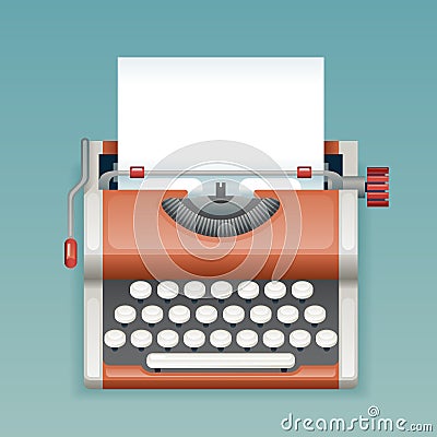 Retro Vintage Manual Typewriter with Blank Paper Sheet Writer Mass Media Press Journalist Icon Realistic 3d Flat Design Vector Illustration