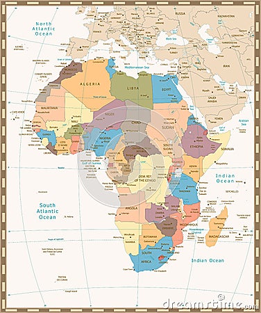 Retro vintage map of Africa Vector Illustration