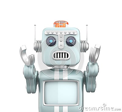 Retro vintage robot raising hands and looks sorrow Stock Photo