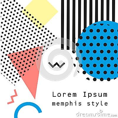 Retro vintage 80s or 90s fashion style. Memphis cards. Trendy geometric elements. Modern abstract design poster, cover Vector Illustration