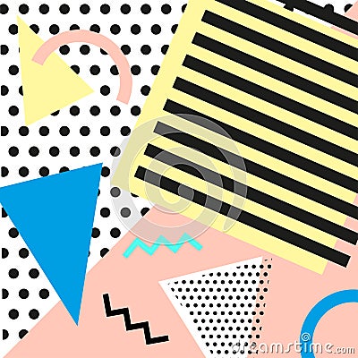 Retro vintage 80s or 90s fashion style. Memphis cards. Trendy geometric elements. Modern abstract design poster, cover Vector Illustration