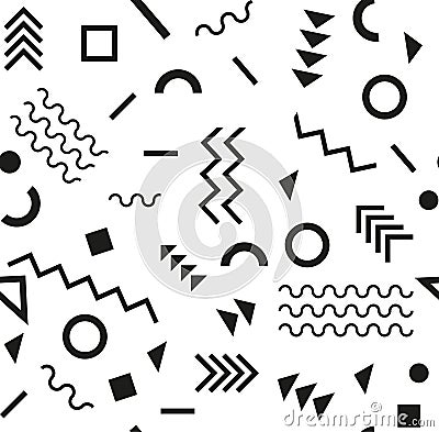 Retro vintage 80s or 90s fashion style. Memphis seamless pattern. Trendy geometric elements. Modern abstract design Vector Illustration