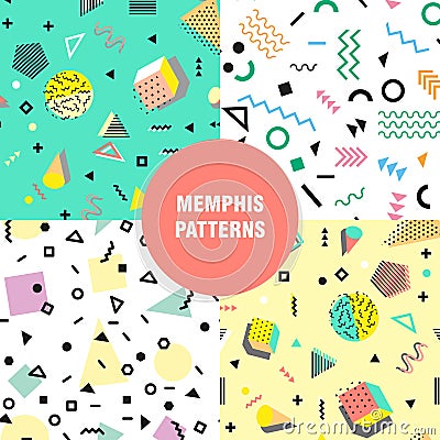 Retro vintage 80s or 90s fashion style. Memphis seamless pattern. Trendy geometric elements. Modern abstract design Vector Illustration