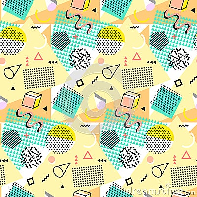 Retro vintage 80s or 90s fashion style. Memphis seamless pattern. Trendy geometric elements. Modern abstract design Vector Illustration