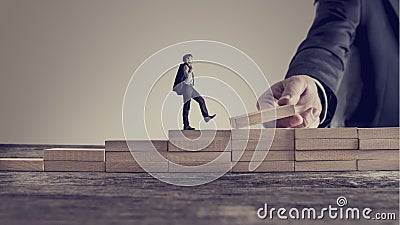 Retro vintage style image of a business person walking up steps Stock Photo