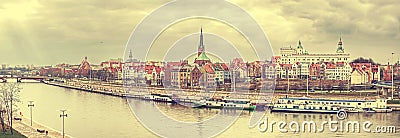 Retro vintage stylized panoramic picture of Szczecin. Stock Photo