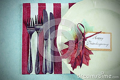 Retro vintage Thanksgiving dining table place setting Stock Photo