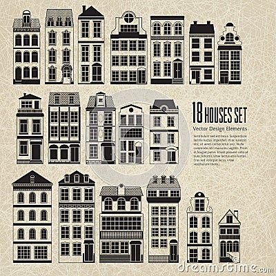 18 retro vintage urban city houses Vector Illustration