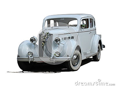 Retro vintage white dream wedding luxury car isolated Stock Photo