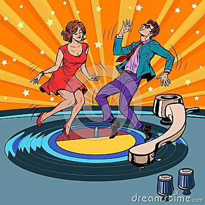 Retro vinyl record A couple dancing. Music party Vector Illustration