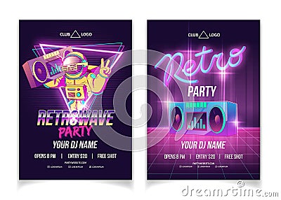 Retro wave music nightclub party vector poster Vector Illustration