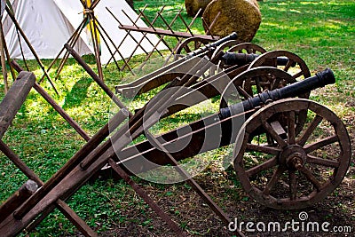 Retro weapons in the Park at ethnic festival Stock Photo