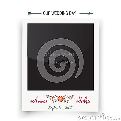 Retro wedding photo frame polaroid. Template for Vector Illustration