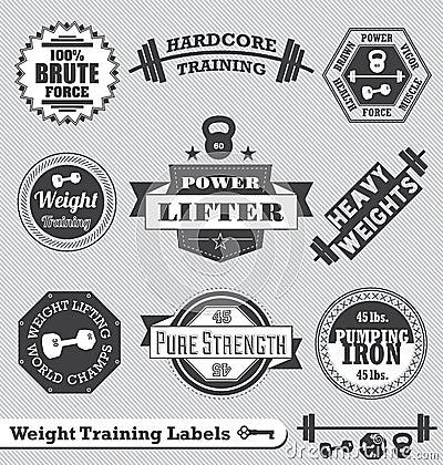 Retro Weight Lifting Labels and Stickers Vector Illustration