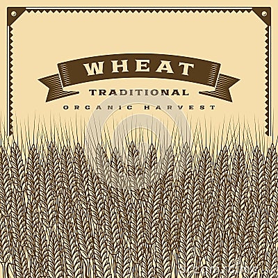 Retro wheat harvest card brown Vector Illustration