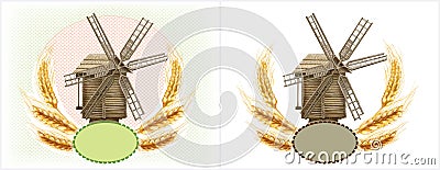 Retro Windmill and Wheat ears Vector Illustration