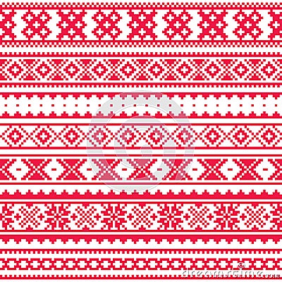 Lapland traditional red folk art design, Sami vector seamless pattern, Scandinavian, Nordic background Vector Illustration