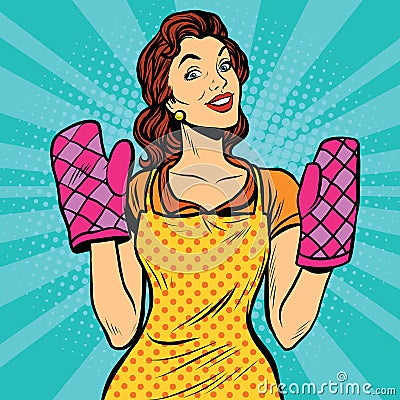 Retro woman cooking in the kitchen Vector Illustration