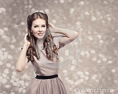 Retro Woman Hairstyle, Pin Up Girl Portrait, Elegant Model Stock Photo