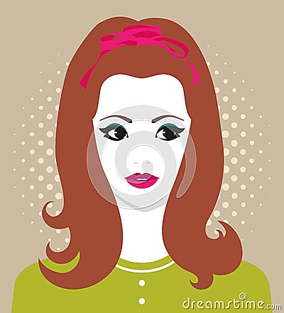 Vector portrait of beautiful young woman in sixties retro fashion style Vector Illustration