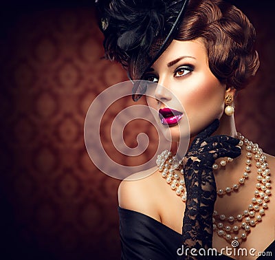 Retro Woman. Vintage Styled Girl Stock Photo