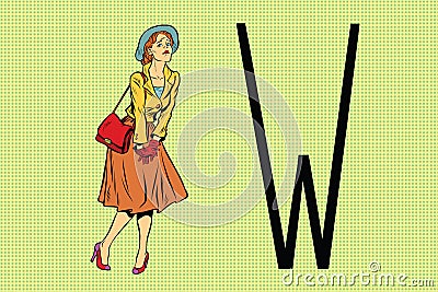 Retro woman wants to pee in the toilet Vector Illustration