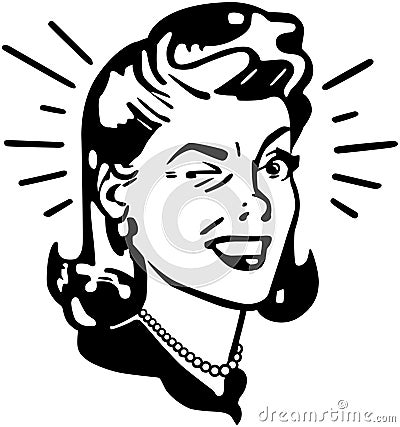 Retro Woman Winking Vector Illustration