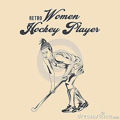 Retro Women Hockey Player Vector Stock Illustration Vector Illustration