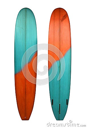 Retro wood longboard surfboard isolated on white with clipping path for object Stock Photo