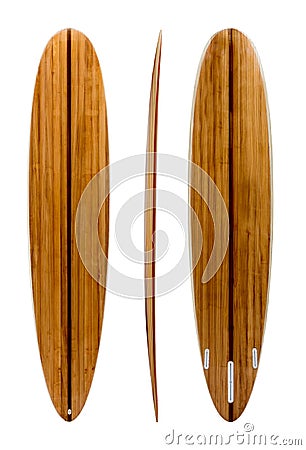 Retro wood longboard surfboard isolated on white with clipping path for object Stock Photo