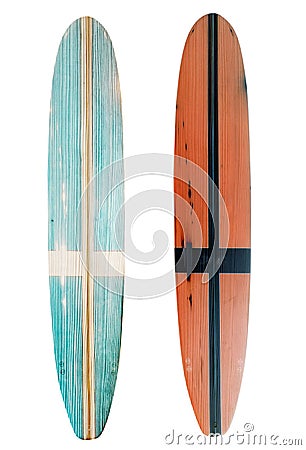 Retro wood longboard surfboard isolated on white with clipping path for object Stock Photo