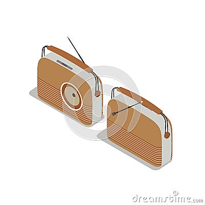 Retro wooden music radio isometric view vector. Vector Illustration