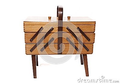 Retro wooden Sewing box Stock Photo